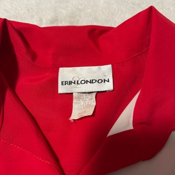VTG ERIN LONDON Red Button Up Ribbed Hem Short Sleeve Top Size Sm P - Picture 6 of 11